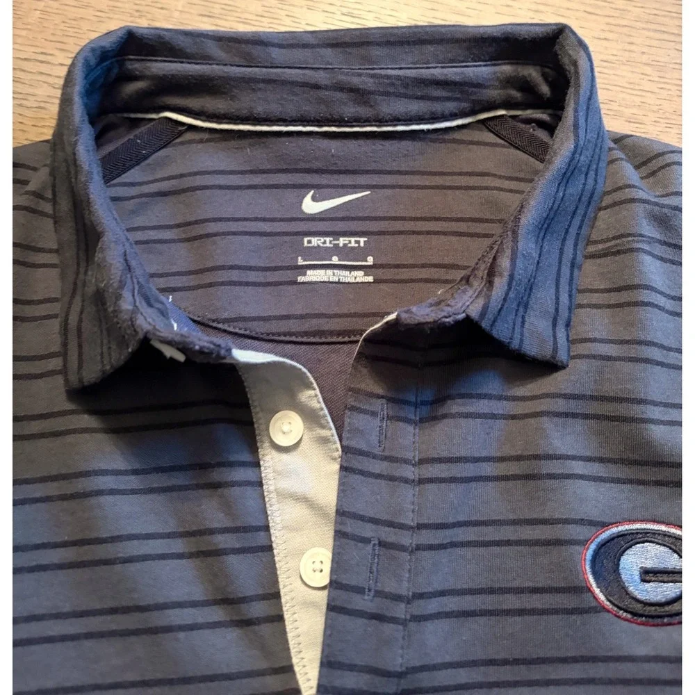 Nike Mens Dri-FIT Georgia Bulldogs Polo Shirt Gray Striped Golf Top Large
